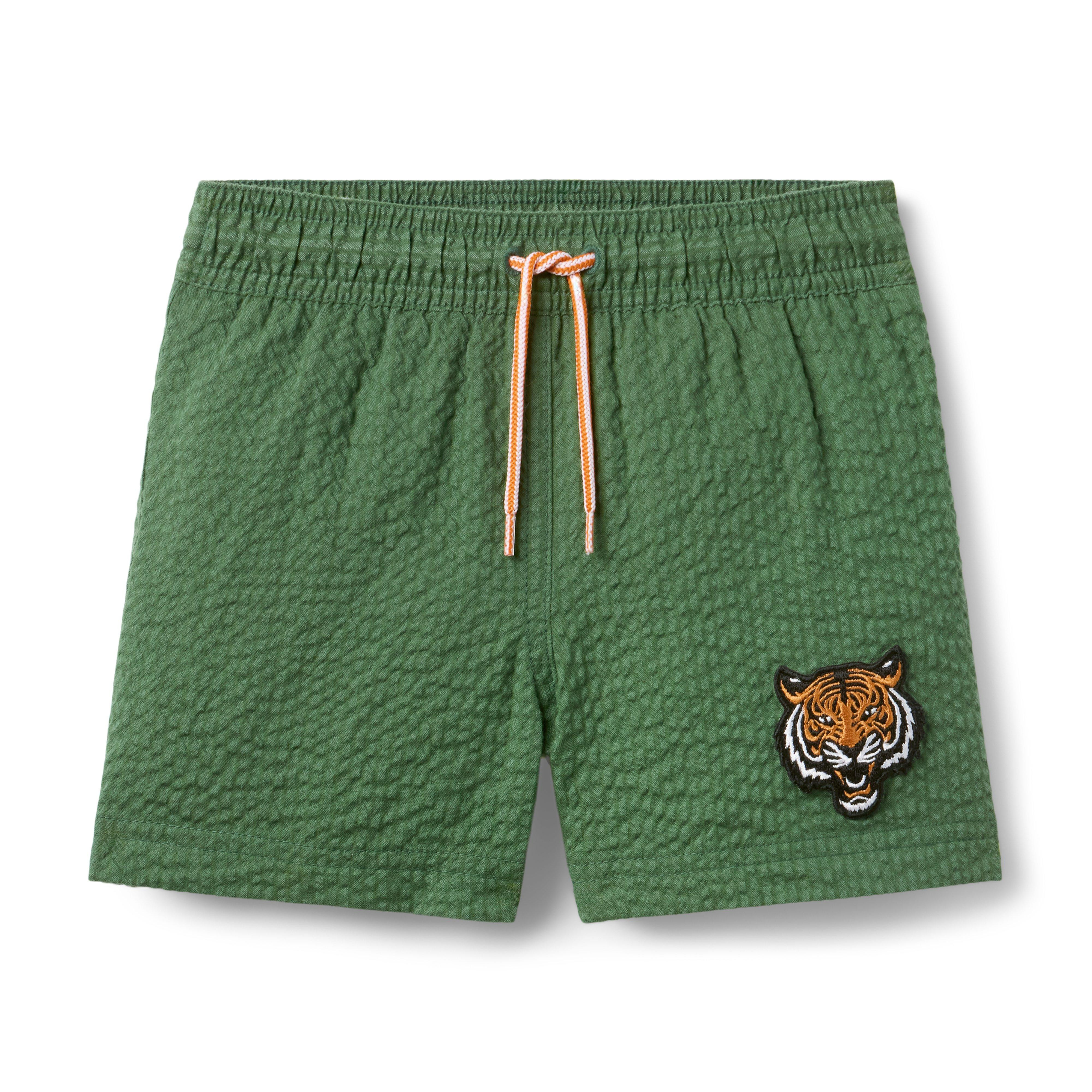 Janie and Jack | Recycled Seersucker Tiger Swim Trunk - Green / 4 | Janie and Jack