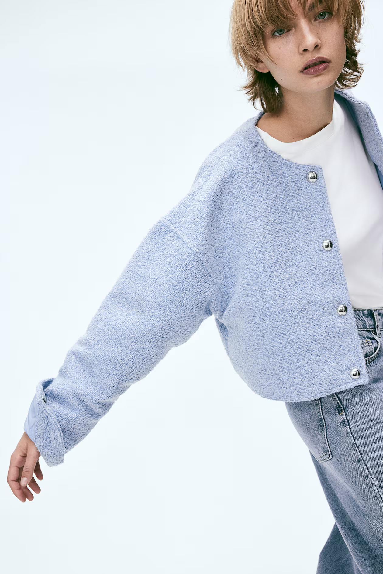Giacca oversize con bottoni - Scollo arrotondato - A maniche lunghe - Azzurro - DONNA | H&M IT | H&M (FR, IT, ES, PT, BE)