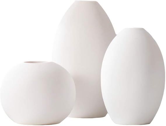 LIKON Small White Ceramic Vase Set for Home Decor -Set of 3 (White) | Amazon (US)