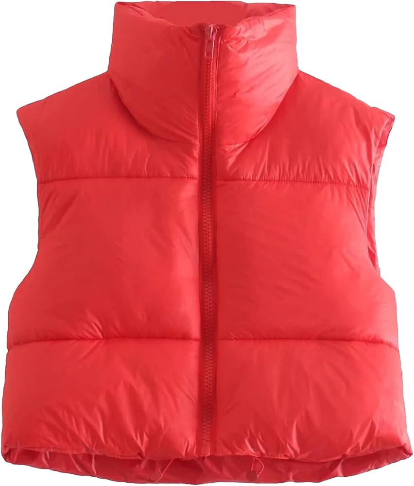 Kissonic Women's Padded Down Vest Puffer Stand Collar Zip Up Crop Sleeveless Jacket | Amazon (US)