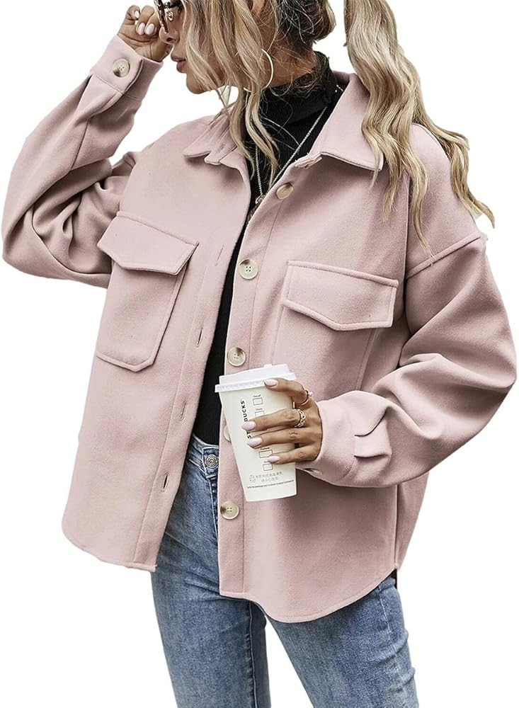 Hongqizo Women Casual Jackets Long Sleeve Button Front Jacket Pocket Solid Shacket Coat Flap High... | Amazon (US)