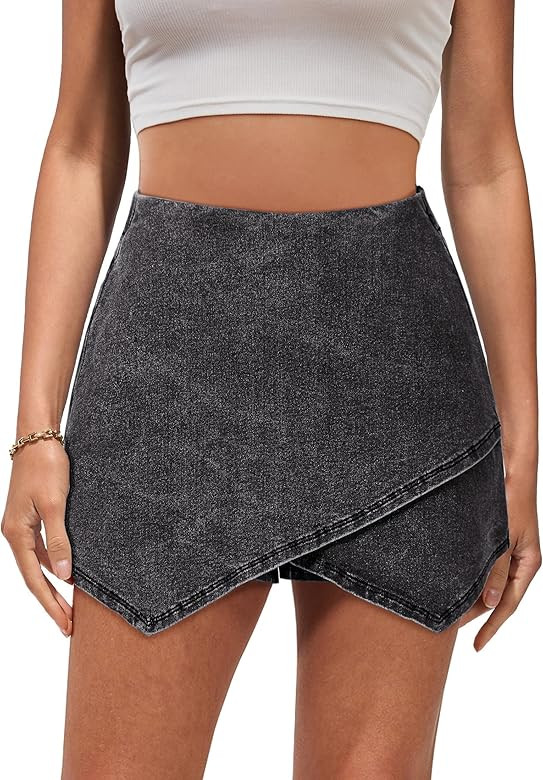 luvamia Jean Skorts for Woman High Waisted Pull On Stretchy Denim Wrap Skirt with Shorts Trendy A... | Amazon (US)