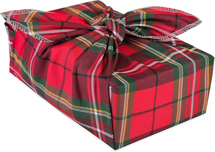 RUSPEPA 26" Reusable Christmas Cloth Wrap, 1 Fabric Wrap with Red Black Tartan Plaid Design on Na... | Amazon (US)