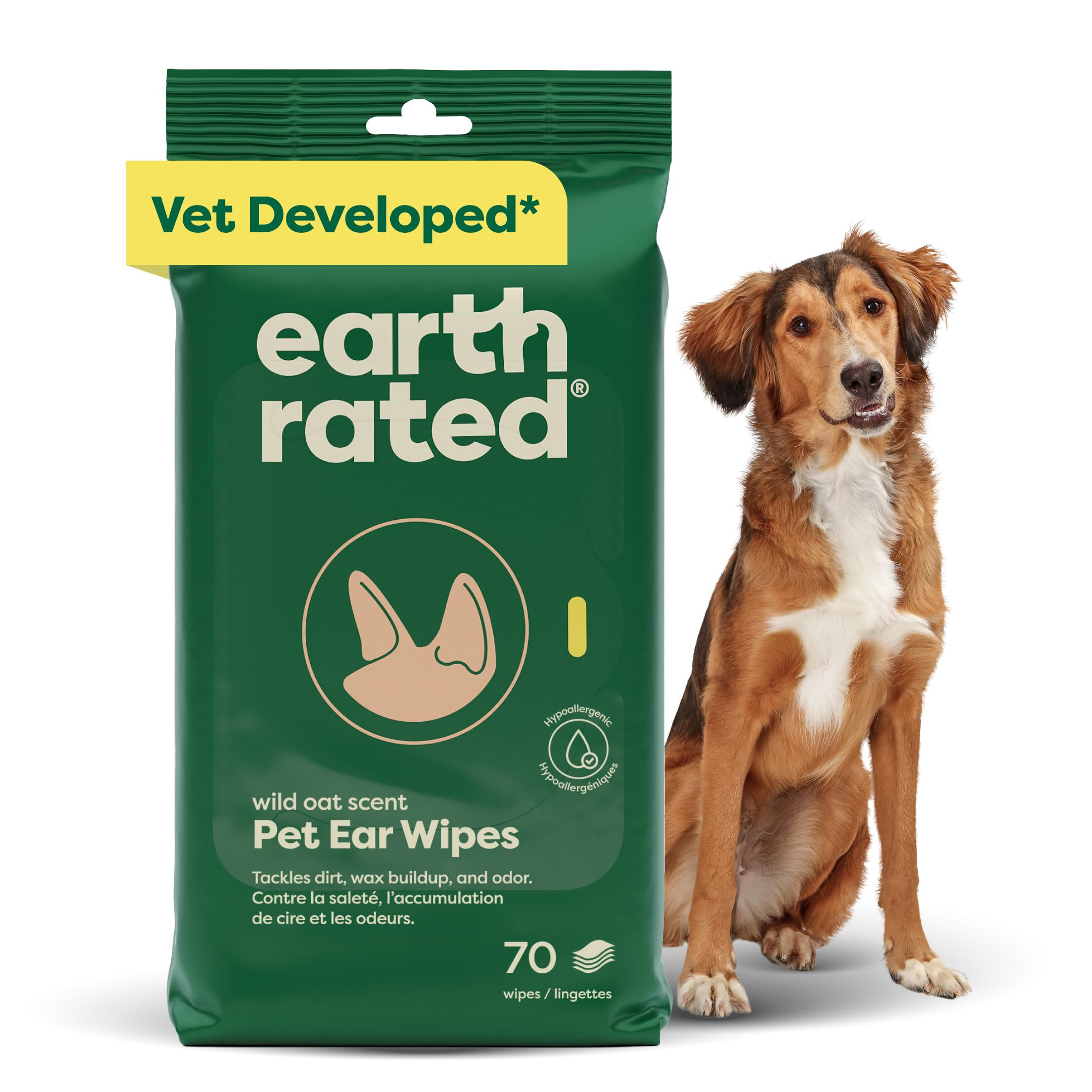 Earth Rated Vet-Developed Pet Ear Wipes, Hypoallergenic Cleaner for Dogs & Cats Ears to Remove Di... | Amazon (US)