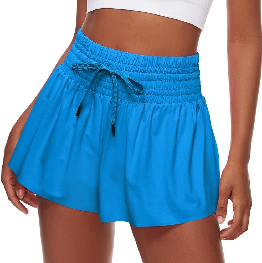 Women Flowy Athletic Shorts,2 in 1 High Waisted Running Shorts with Pocket Yoga Workout Casual We... | Amazon (US)
