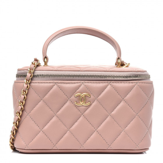 CHANEL Lambskin Quilted Small Top Handle Vanity Case With Chain Beige | Fashionphile