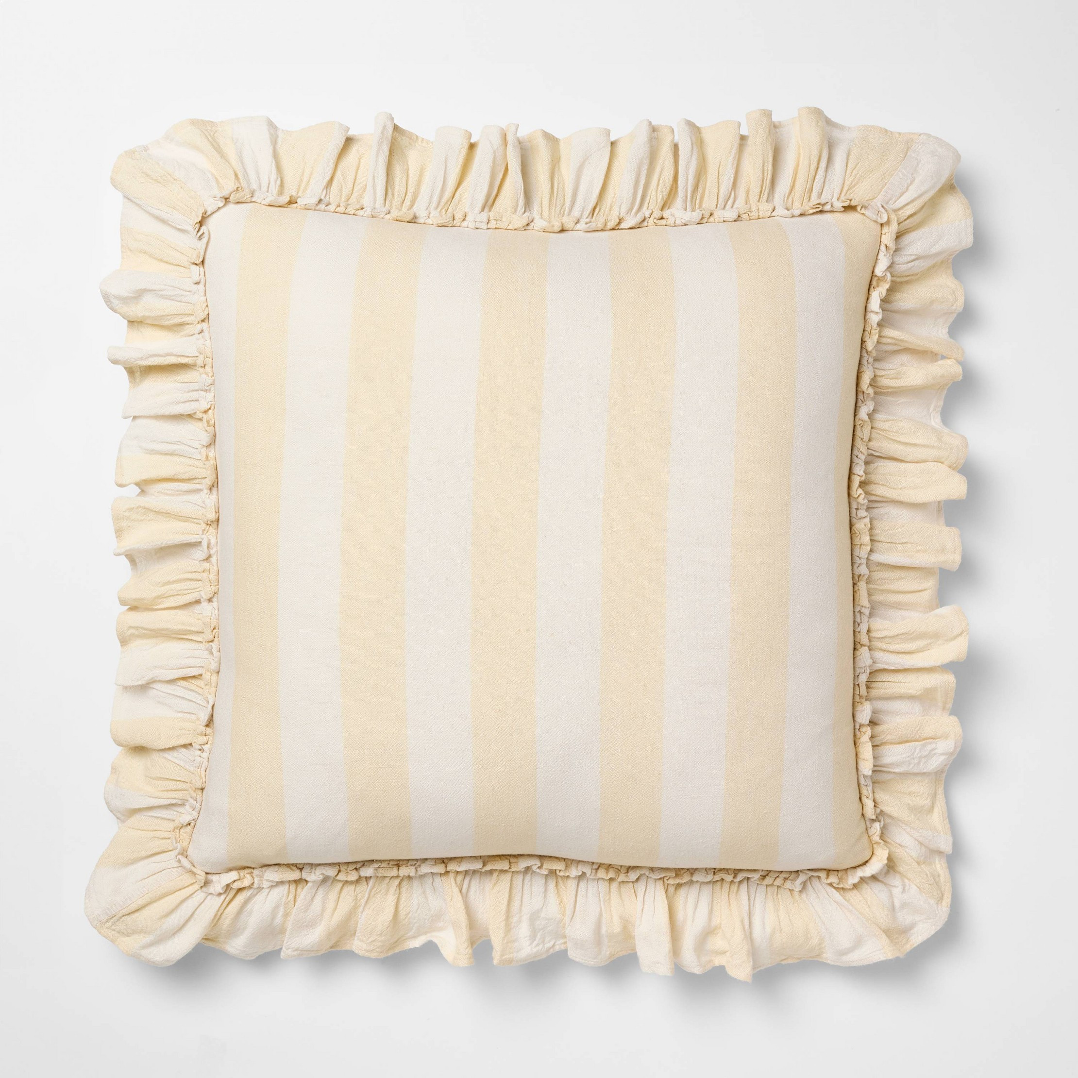 Square Pillow Big Stripe with Ruffle Pale Yellow and Cream - Threshold Design with Studio McGee | Walmart (US)