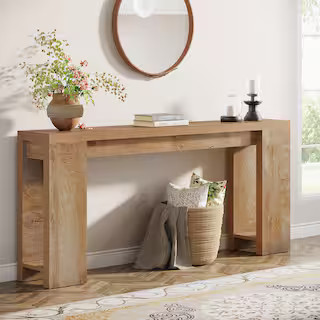 Turrella 63 in. Light Brown Console Tables, Rectangle Wood Console Table with 2-Drawers and Sturd... | The Home Depot