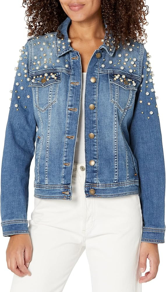 Karl Lagerfeld Paris Women's Denim Long Sleeve Pearl Everyday Fashion Sport Jacket | Amazon (US)