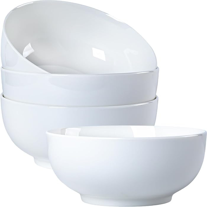 40 oz Large Soup, Ramen, Pho, Noodle, and Salad Bowl Set of 4, 7 in White Ceramic Bowls, Versatil... | Amazon (US)