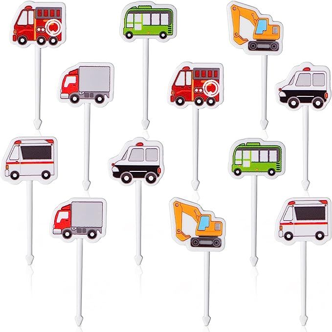 12 Pieces Transport Vehicle Picks for Bento Box Lunch Box Transportation Theme Cupcake Toppers Fo... | Amazon (US)