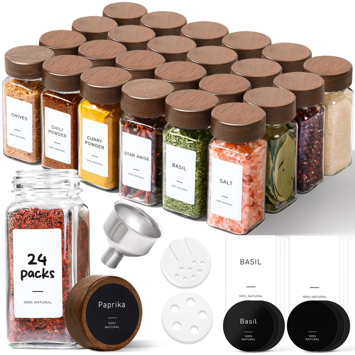 ComSaf 24Pcs (4Oz) Glass Spice Jars with Label, Airtight Seasoning Containers with Lid for Home C... | Amazon (US)