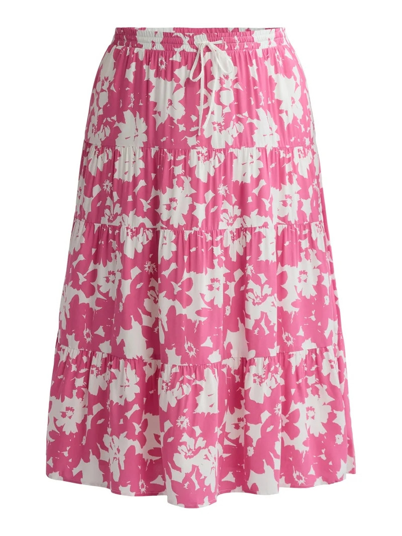 Time and Tru Women’s and Women's Plus Tiered Midi Skirt with Elastic Waistband, Sizes XS-4X | Walmart (US)