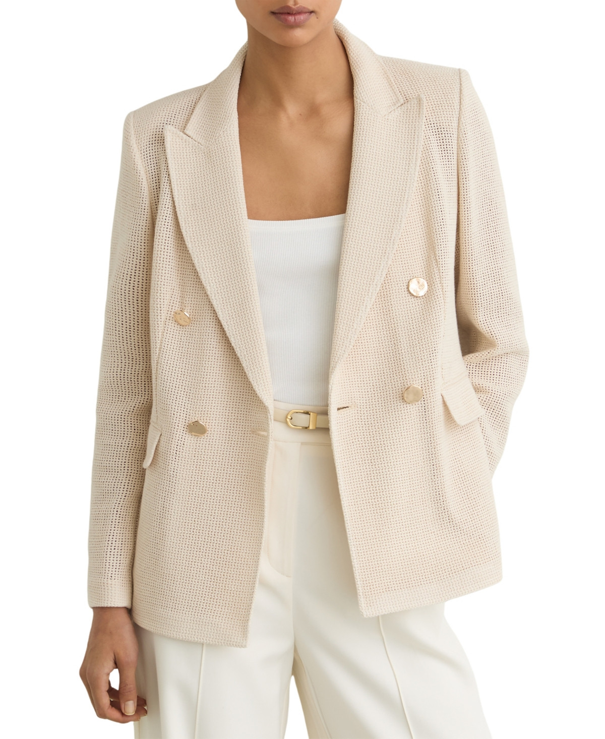 Reiss Women's Open-Weave Double-Breasted Blazer - Cream | Macy's