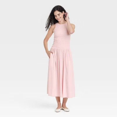 Women's Smocked Knit Maxi A-Line Dress - Universal Thread™ Pink XS | Target