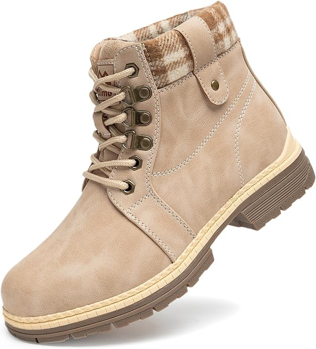 Snow Hiking Winter Boots for Women - Casual Brown Combat Work Boot - Non-slip Fur-Lined Ankle Boo... | Amazon (US)