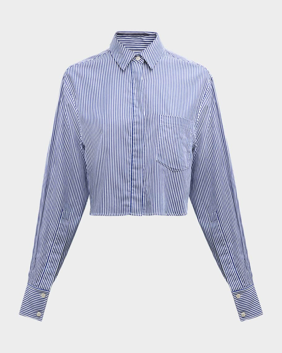 SIMKHAI Renata Cropped Cotton Stripe Button-Front Shirt | Neiman Marcus