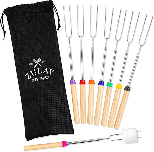 Zulay (8 Pack) Long 32 inch Marshmallow Roasting Sticks Extendable Design - Stainless Steel Smore... | Amazon (US)