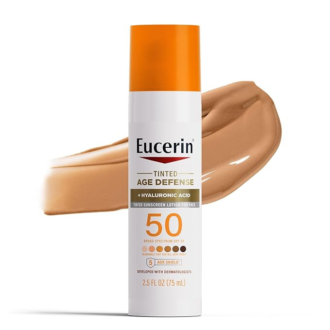 Eucerin Sun Tinted Age Defense SPF 50 Face Sunscreen Lotion with Hyaluronic Acid, Hypoallergenic,... | Amazon (US)
