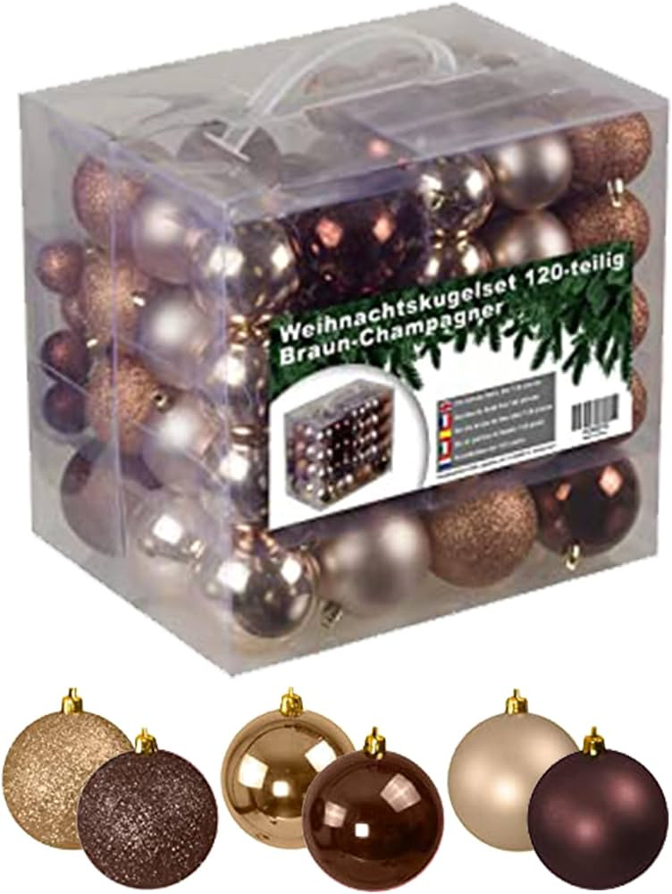 Julido Weihnachtskugeln Kunststoff 120 Stück, Christbaumkugeln Champagner und Braun, Weihnachtsb... | Amazon (DE)