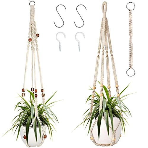 Augshy Macrame Plant Hanger, 2Pcs Hanging Plant Holder with Extender Plant Hangers for Indoor Outdoor Decor Macrame Hanging Planter Basket with 4 Hooks | Amazon (US)