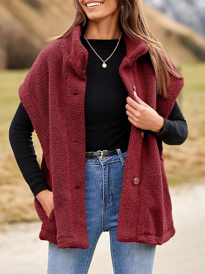 Tanakneo Womens Oversized Fleece Vest Sleeveless Fuzzy Sherpa Jacket Trendy Casual Button Down Wa... | Amazon (US)