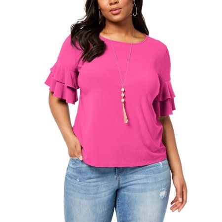 Women's Blouse Hot Plus Crepe Ruffle Tiered Sleeve 0X | Walmart (US)
