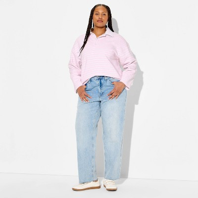Women's Collared Rugby Pullover Sweatshirt - Wild Fable™ Light Pink Striped XXL | Target