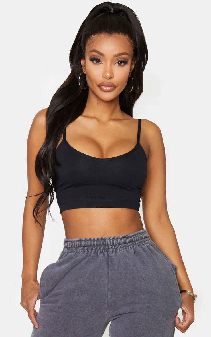 Shape Black Cotton Strappy Crop Top | PrettyLittleThing US