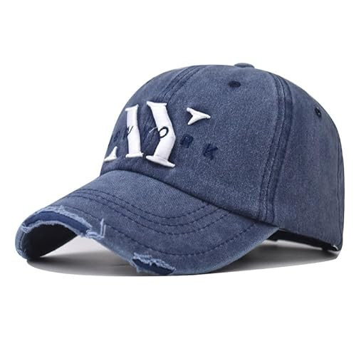 Washed Cotton NY Embroidery Baseball Cap, Vintage Distressed Dad Hat, New York Style Adjustable Cap for Men Women (Navy Blue) | Amazon (US)