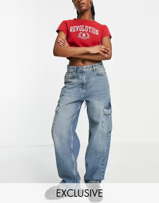 COLLUSION x015 90s anti fit cargo jeans in stone wash blue | ASOS (Global)