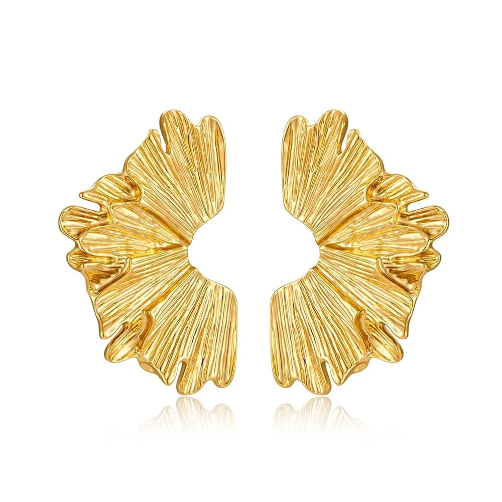 Chunky Gold Statement Earrings For Women Gold Plated Sectored Flower Leaf Shell Angel Wing Earrin... | Amazon (US)