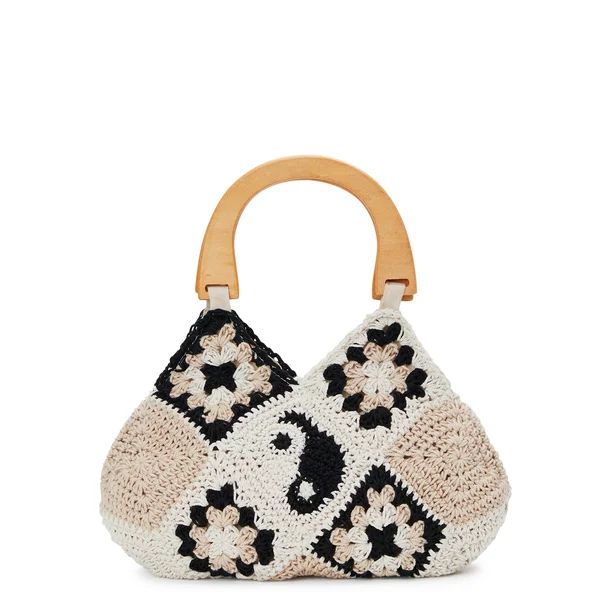 No Boundaries Women’s Yin Yang Crochet Top Handle Handbag | Walmart (US)