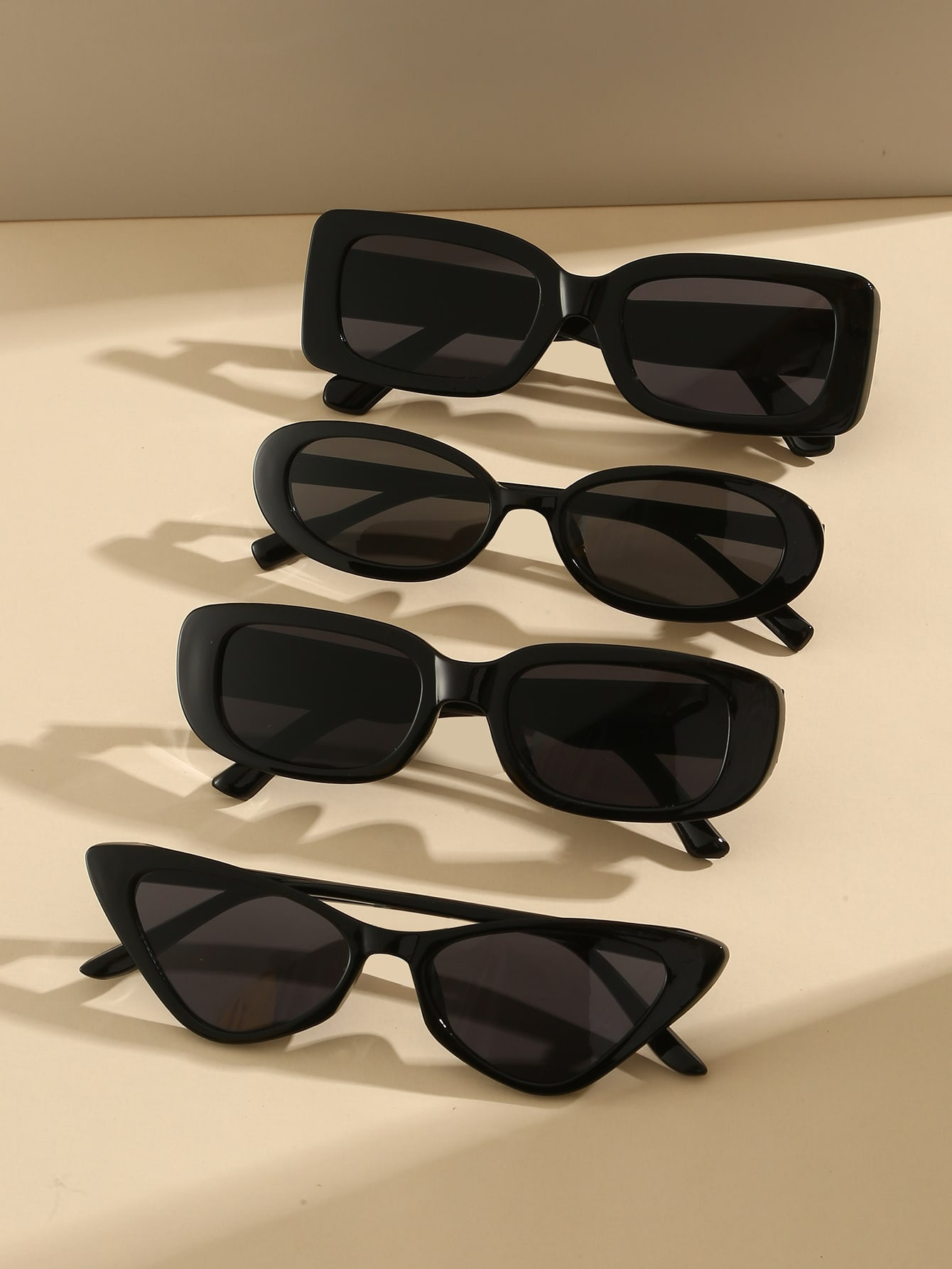 4pcs/set Women Plastic Frame Square, Oval, Cat Eye Shape Beach Sunglasses, Sun Protection Fashion... | SHEIN