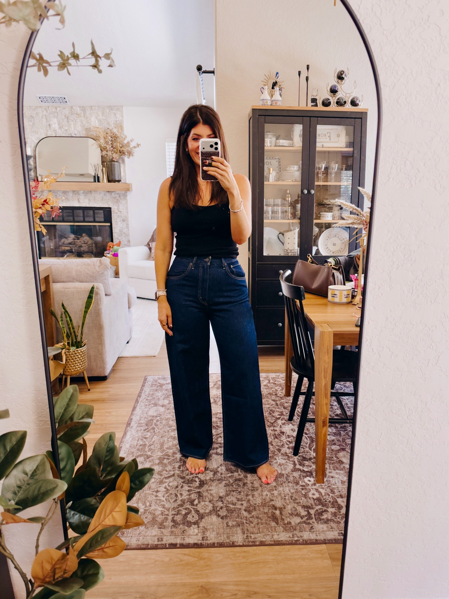 In a 30 in waist cinching wide leg jeans-on deal!