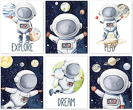 RUIYAN 6 Pieces Funny Inspirational Cartoon Outer Space Astronaut Planet Wall Art, Explore Dream ... | Amazon (US)