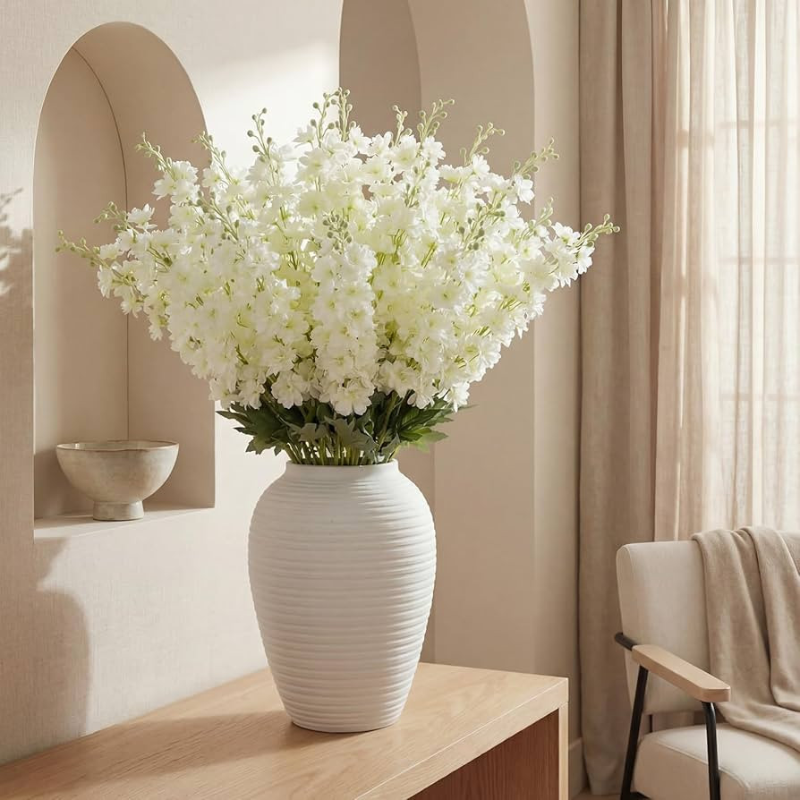 20 Pcs Delphinium Artificial Flowers - 33.5'' Long Stem Faux Flower Bulk - Fake Silk Delphinium L... | Amazon (US)