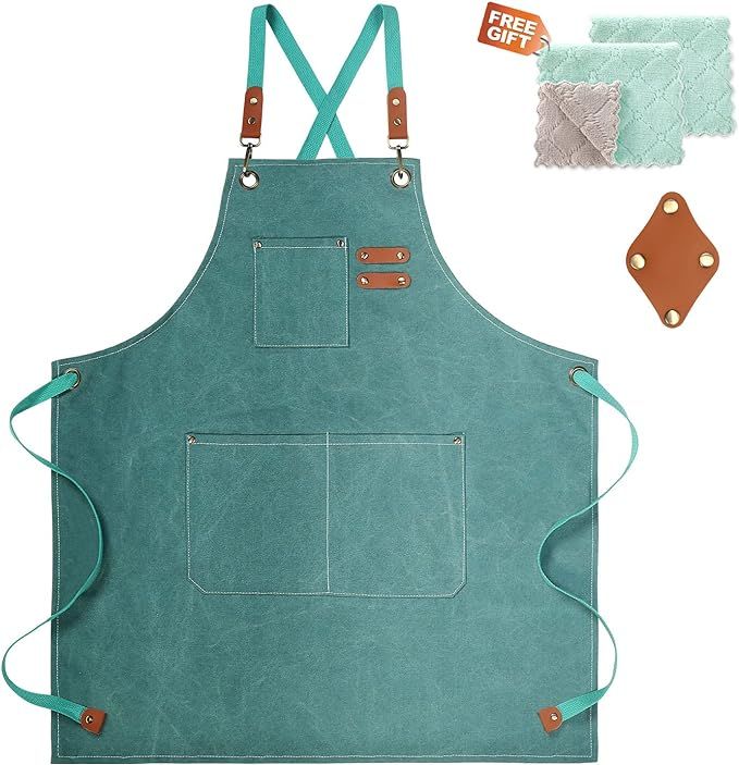 Chef Apron, Cotton Canvas Gardening Apron with Large Pockets for Men and Women,Kitchen Cooking Ba... | Amazon (US)