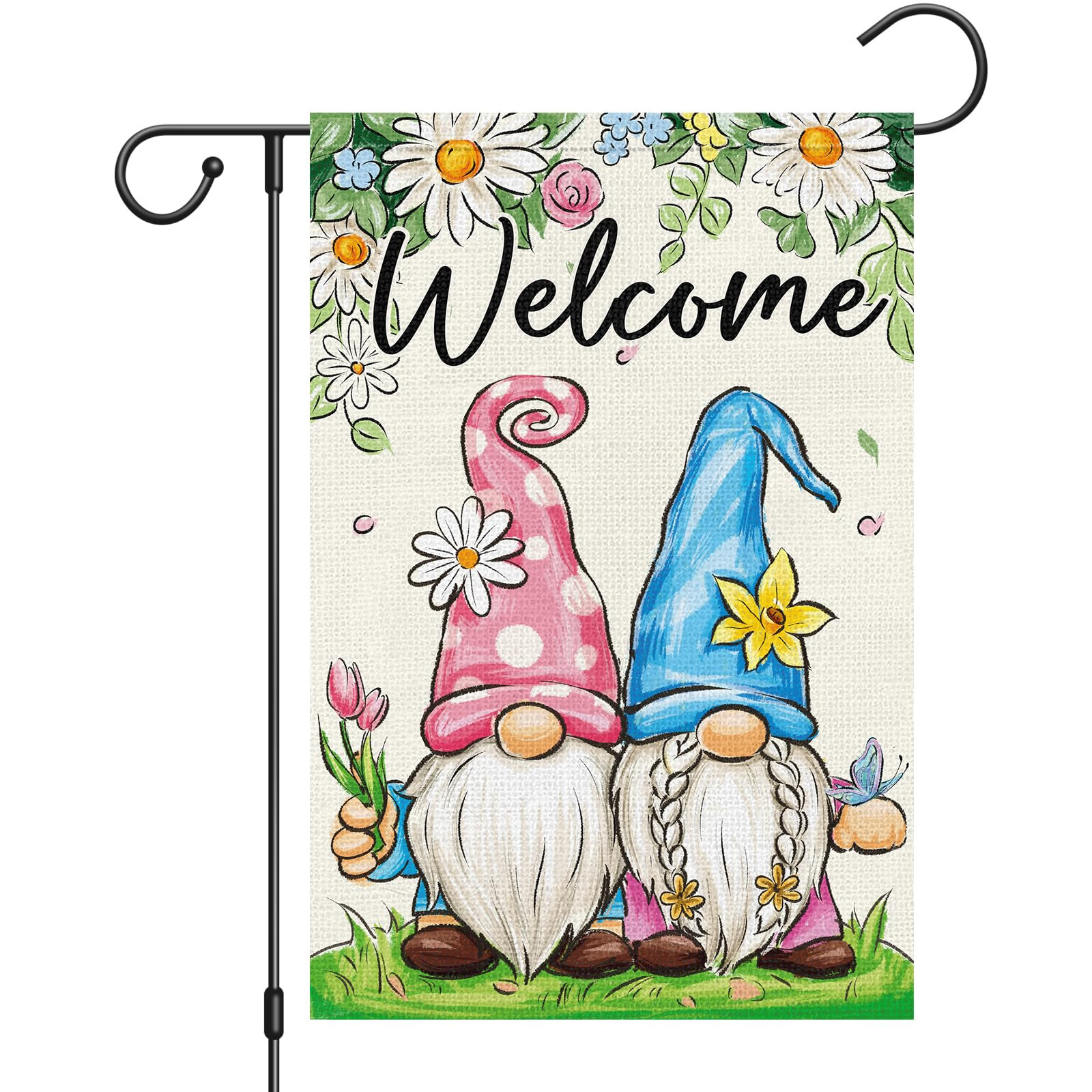 Heyfibro Welcome Spring Gnomes Garden Flag 12x18 Inch Double Sided Burlap, Spring Summer Daisy Fl... | Amazon (US)