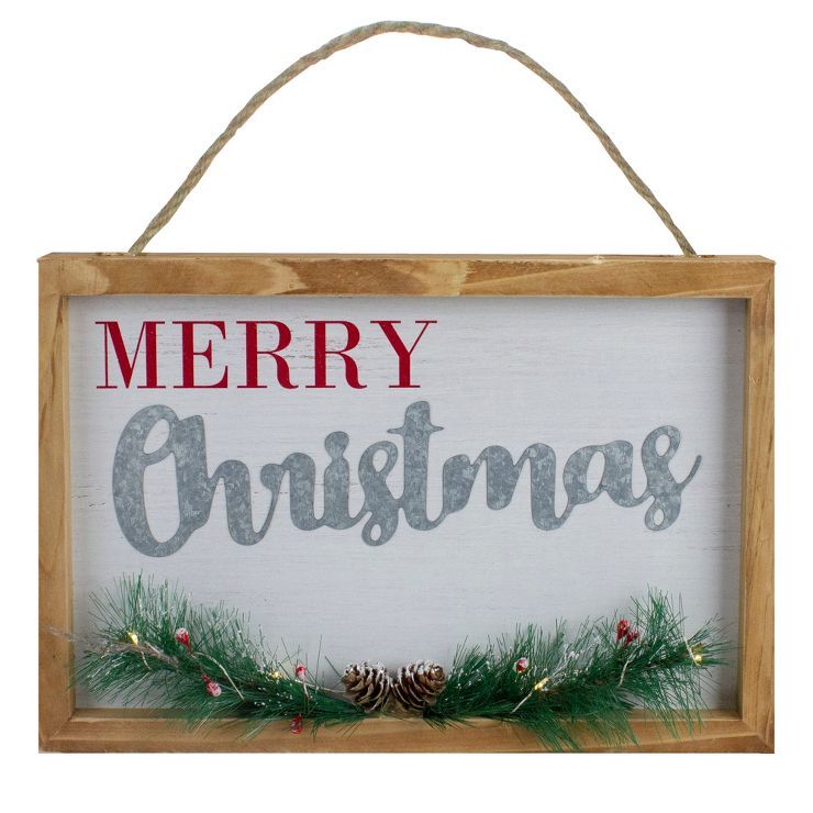 Northlight 12" LED Lighted 'Merry Christmas' Framed Wall Sign with Pine | Target