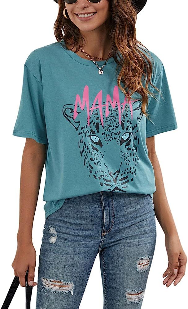 BMJL Women's Graphic Tees Mama Shirts Short Sleeve Leopard Summer Tops Cute Casual Blouse | Amazon (US)