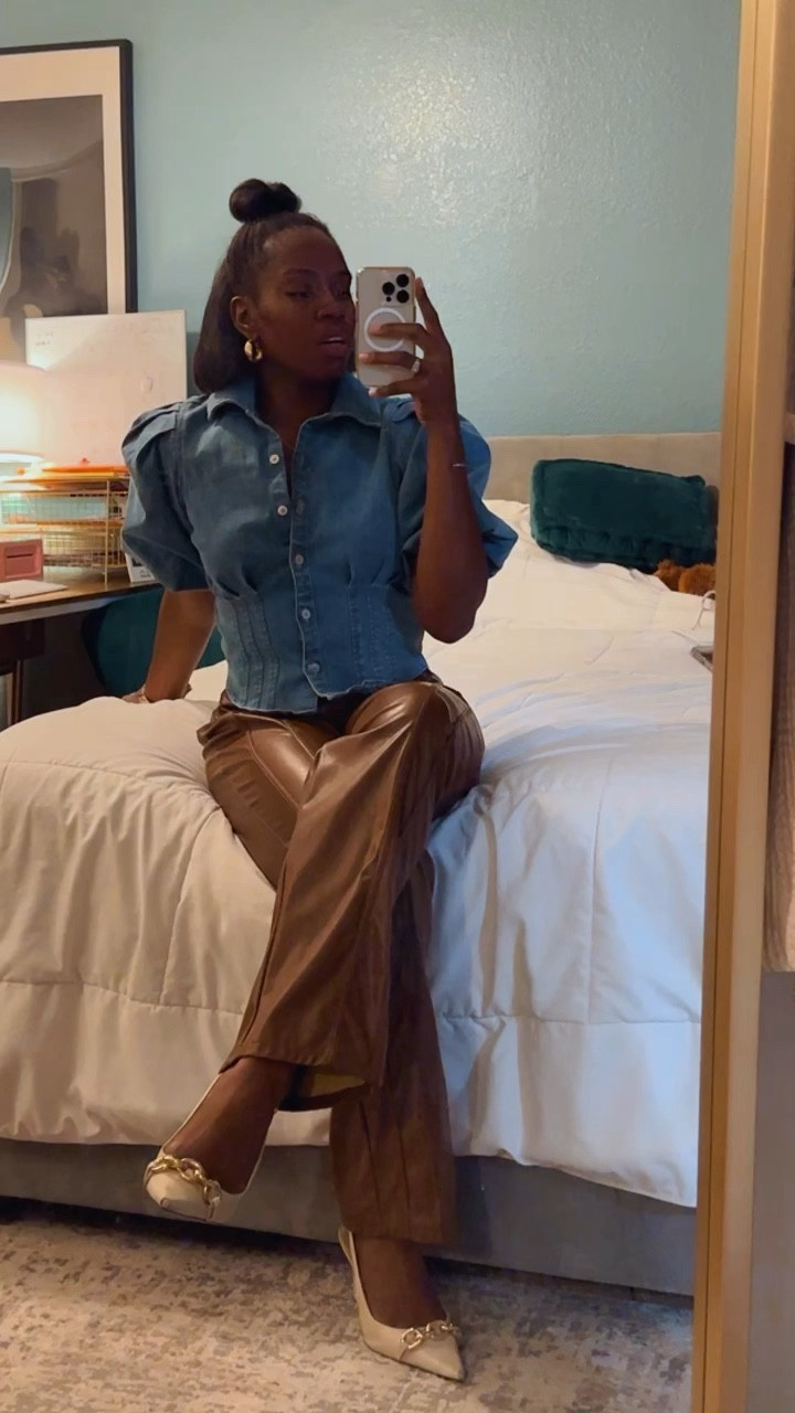 Todays look is denim + faux leather with a sling back! Love this for an elevated day or a causality night out 

#LTKstyletip #LTKSeasonal #LTKworkwear