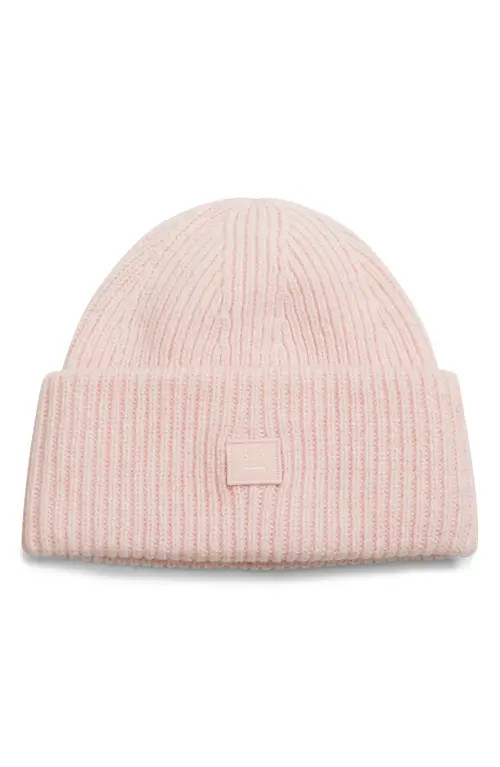 Acne Studios Face Patch Rib Wool Beanie in Faded Pink Melange at Nordstrom | Nordstrom