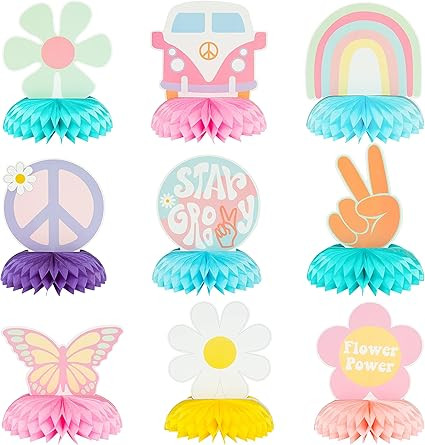 ANGOLIO Groovy Hippie Party Honeycomb - 9P Hippie Boho Table Centerpieces Decoration Rainbow Dais... | Amazon (US)