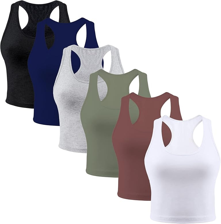 Kepairtia 6 Pieces Workout Crop Tank Tops Sleeveless Racerback Crop Sport Cotton Top for Women Gi... | Amazon (US)