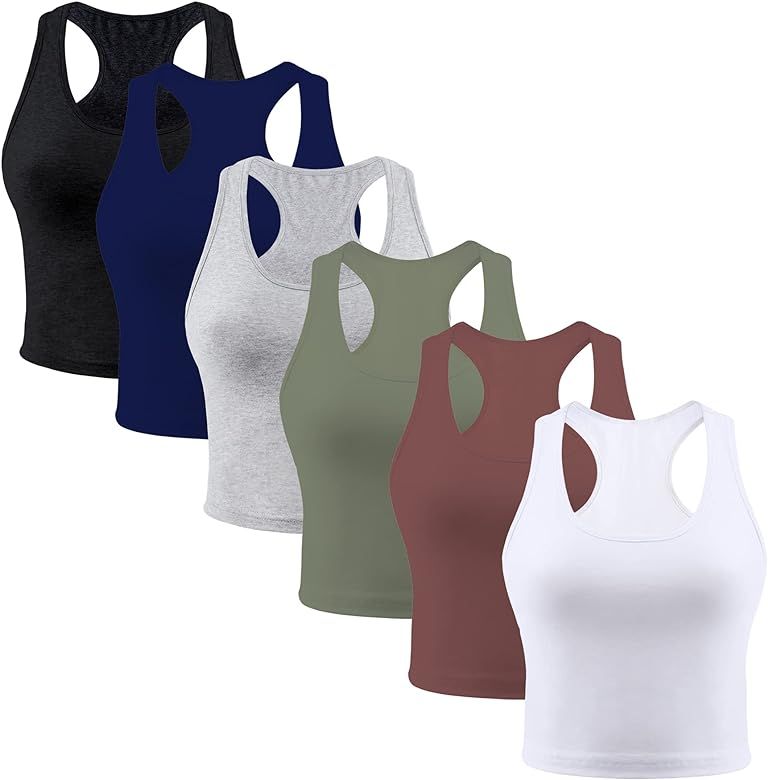 Kepairtia 6 Pieces Workout Crop Tank Tops Sleeveless Racerback Crop Sport Cotton Top for Women Gi... | Amazon (US)