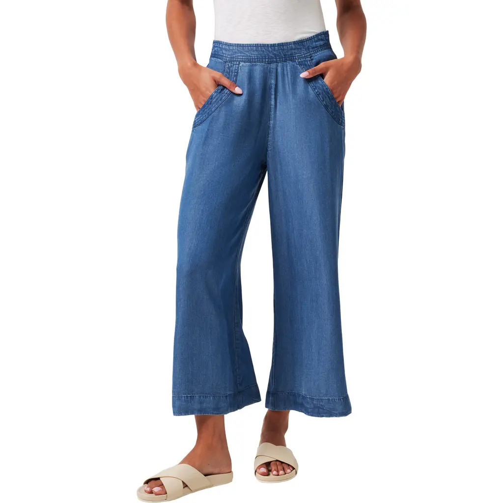 TravisMathew Old Havana Crop Wide Leg Chambray Pants in Copen Blue at Nordstrom, Size X-Large | Nordstrom