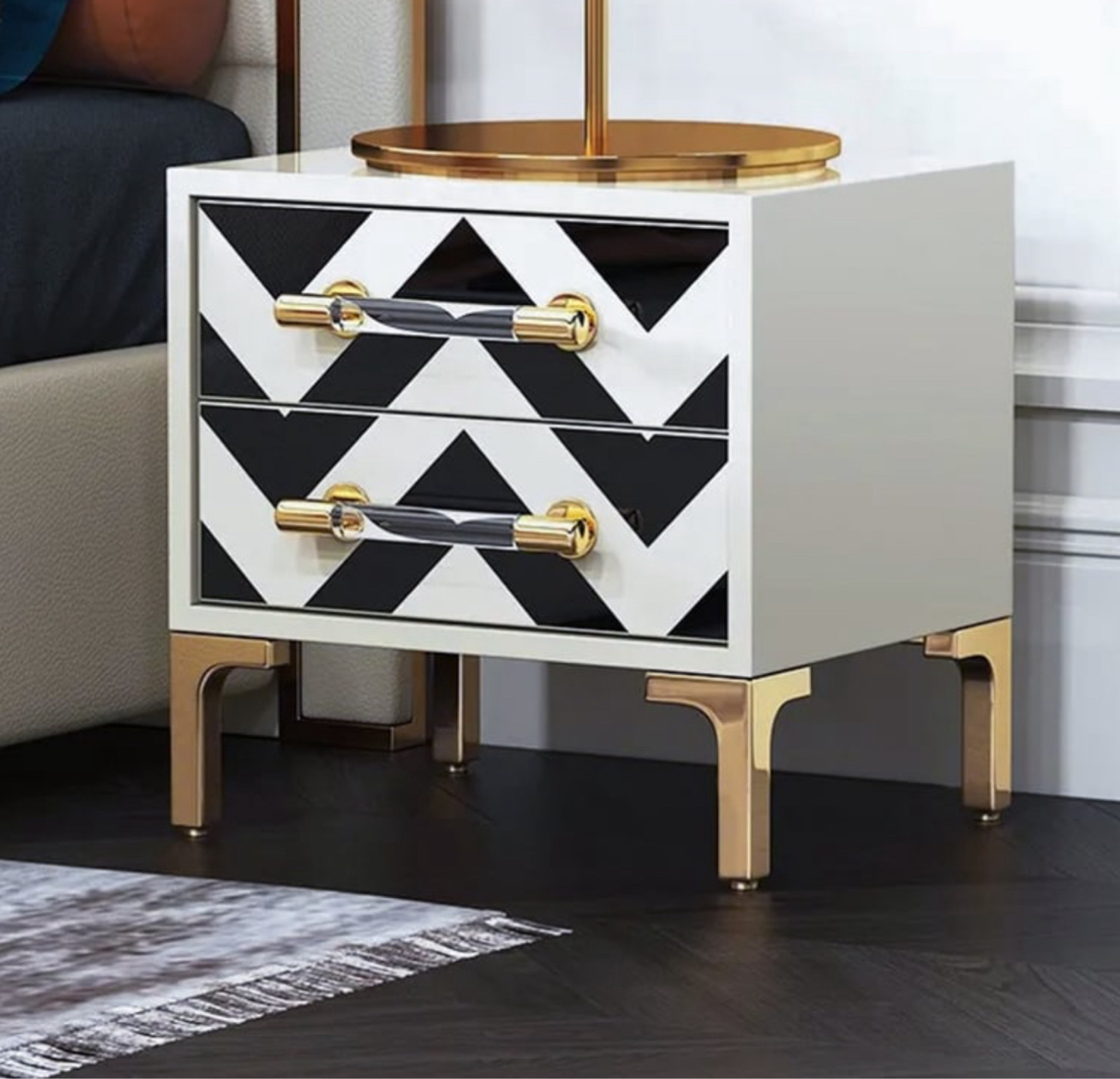 Waveo 2 Drawers Black & White Nightstand With Drawer Modern Bedside Table Gold Legs

#LTKHome #LTKHoliday #LTKStyleTip