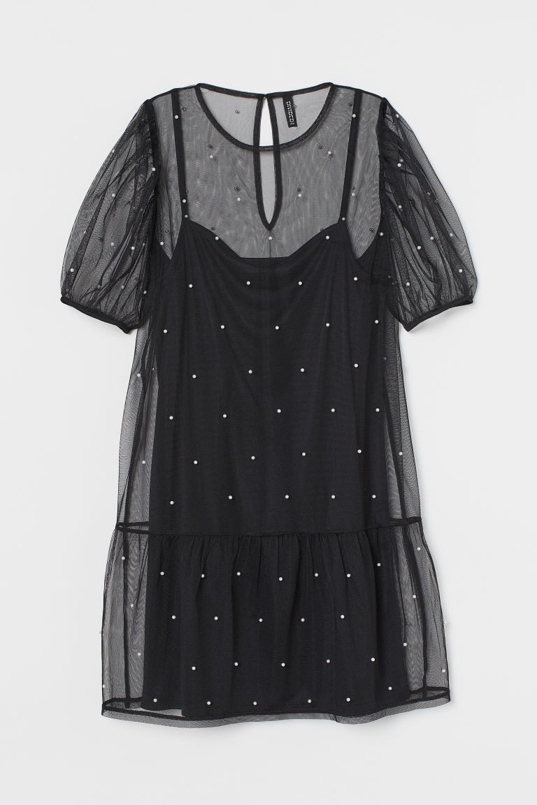 H & M - Beaded Mesh Dress - Black | H&M (US + CA)