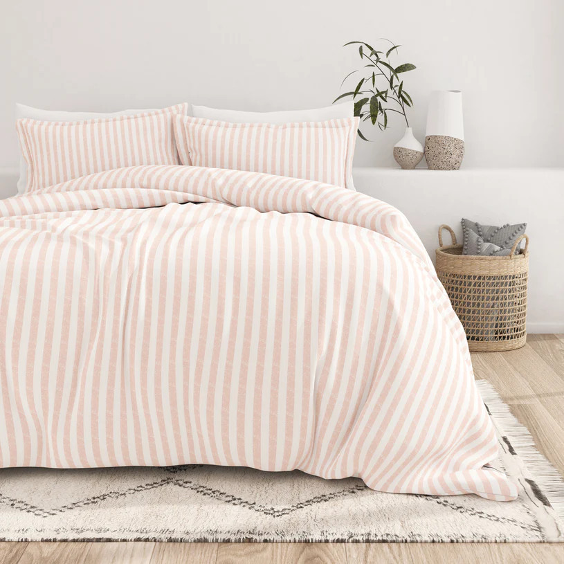 Rugged Stripes Pattern 3-Piece Duvet Cover Set(Full/Queen), (Blush) | Linens and Hutch